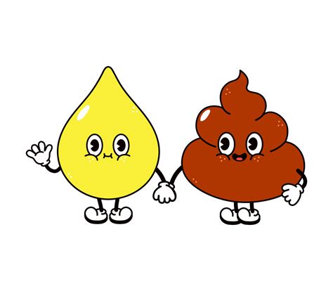 Cute Funny Happy Drop Of Urine And Turd Character Vector Hand Drawn