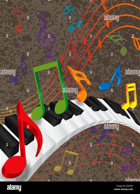 Wavy Abstract Piano 3d Keyboard With Rainbow Colors Dancing Music Notes