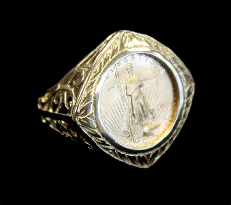 Mens 14k Yellow Gold Coin Ring 22k Gold Liberty Size 8 Usa Pawn