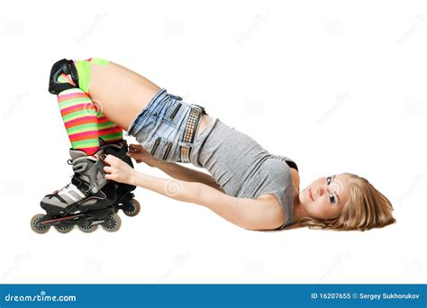 Lying Pretty Girl In Roller Skates Stock Image Image Of Nice Fashion 16207655