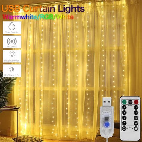Usb Remote Control Curtain String Lights 300led Fairy Lights 3x1m 3x2m