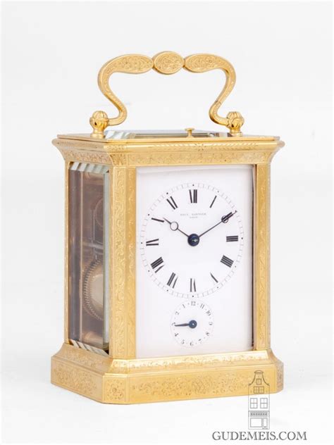 French Engraved Gilt Brass Striking Repeating Alarm Antique Carriage