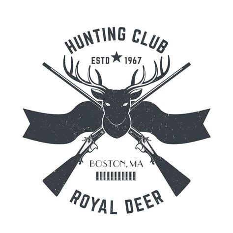 Hunting Logo Vintage Emblem With Deer Head And Two Hunting Rifles