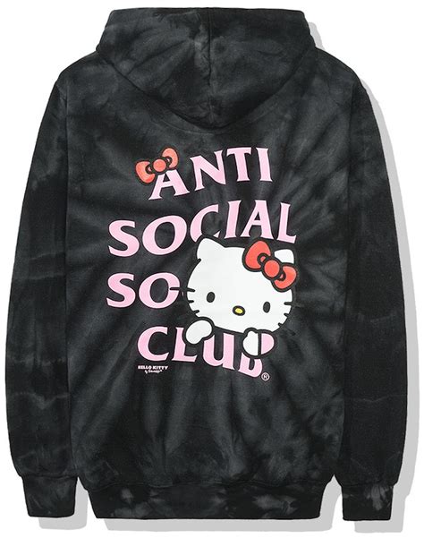 Anti Social Social Club X Hello Kitty Hoodie Fw19 Black Tie Dye Fw19