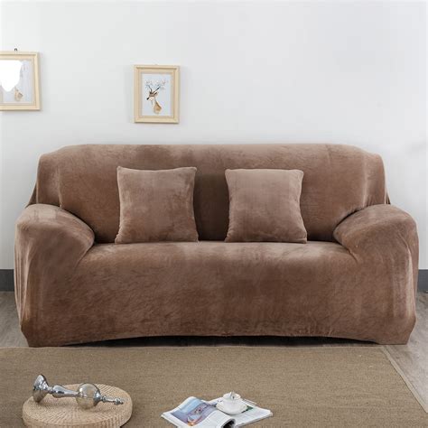 Moisture Absorption Breathable Stretch Plush Sofa Slipcover Elastic Sofa Cover Couch Pure Color