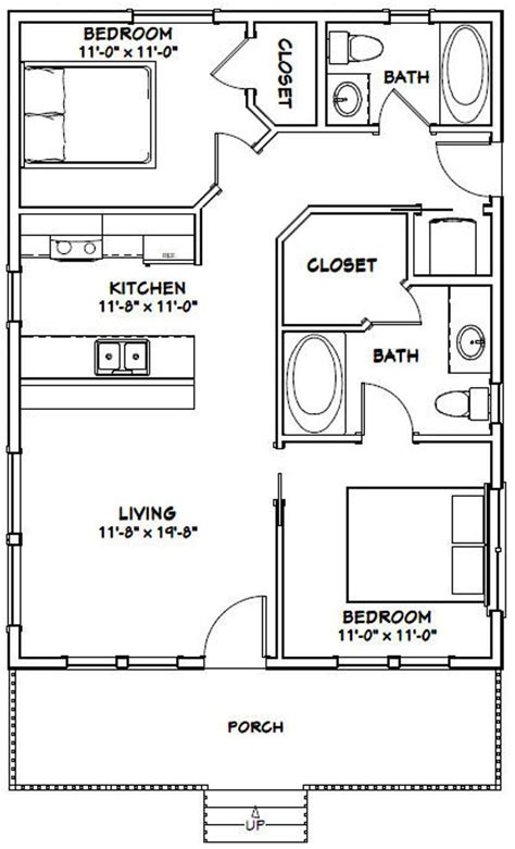 24x32 House 2 Bedroom 2 Bath 768 Sq Ft Pdf Floor Plan Instant Download