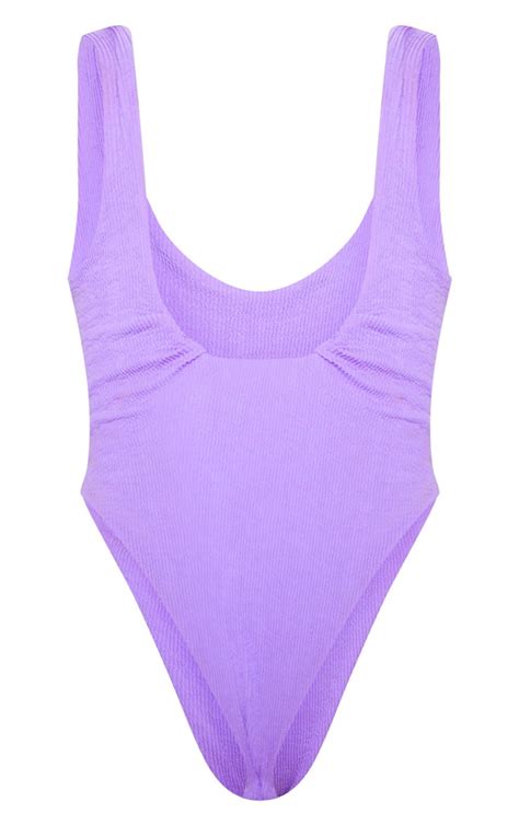 Purple Crinkle High Leg Swimsuit Swimwear Prettylittlething Uae