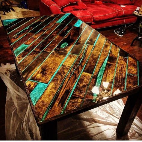 Epoxy And Wood Plank Dinner Table Wood Resin Table Epoxy Wood Table Diy Resin Table