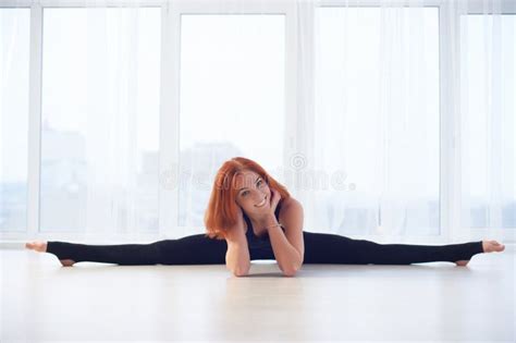 Beautiful Fit Yogini Woman Practices Yoga And Stretching Stock Image