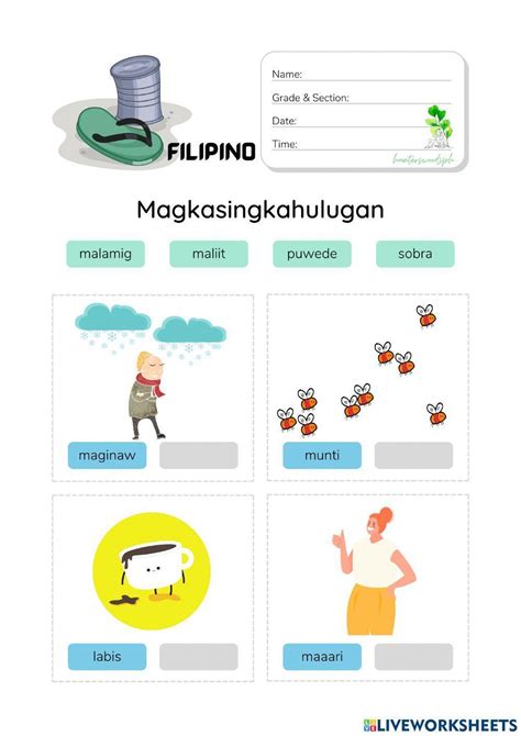 Magkasingkahulugan With Pictures Hunterswoodsph Filipino Worksheet