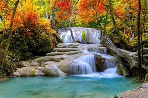 Majestic Waterfall Colorful Trees Cascades Waterfall Autumn