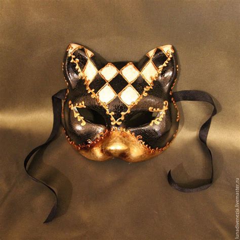Маска венецианская Кошка Черное Золото заказать на Ярмарке Мастеров