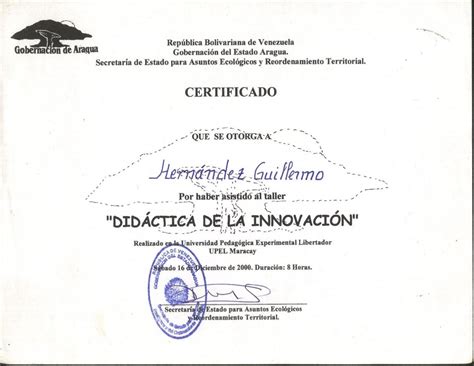 Guillermo Rafael Hern Ndez D Az Certificados De Varias Instituciones