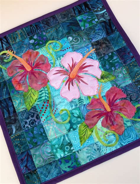 Batik Hibiscus Quilted Wall Hanging Art Quilt Pattern Or Kit By