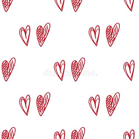 Cute Doodle Style Hearts Seamless Vector Pattern Valentine S Day Handwritten Background