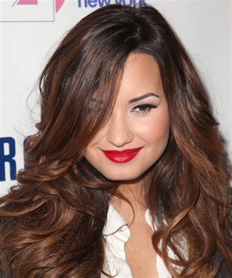 Demi Lovato Long Wavy Formal Hairstyle Dark Brunette Auburn Hair Color