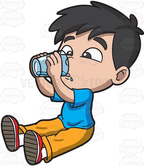 A Thirsty Young Boy Drinking Water Cartoon Clip Art Water Kids