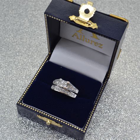 Bridal Ring Set With Princess Cut Diamonds 14k White Gold 1ct Dm225