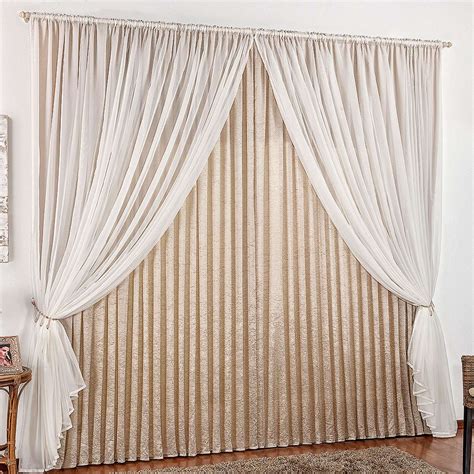 Cortina para Sala com Voil Seda Amassada 4m x 2,80m Cáqui para Varão