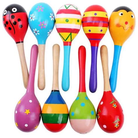 1pc Colorful Wooden Maracas Baby Child Musical Instrument Rattle Shaker