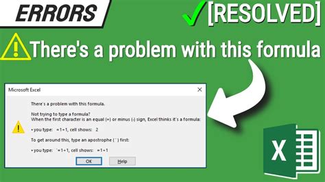 Resolved Excel Error There S A Problem With This Formula Excel Errors M I Nh T