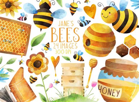 Watercolor Honey Bees Clipart Bee Items Download Instant Download Cute