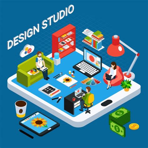 Free Vector Isometric Graphic Design Studio Concept With Illustrator
