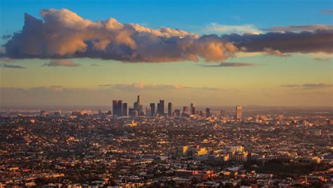 City Skyline Sunset Los Angeles Transitions To Night Sky