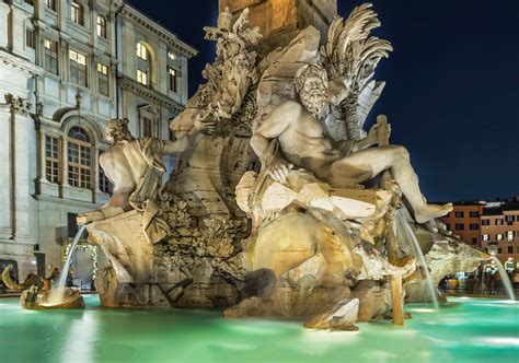 Fountains On Piazza Navona In Rome Fountain Of The Four Rivers