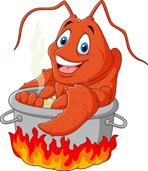Cartoon Funny Lobster Being Cooked In A Pan Stock Vector