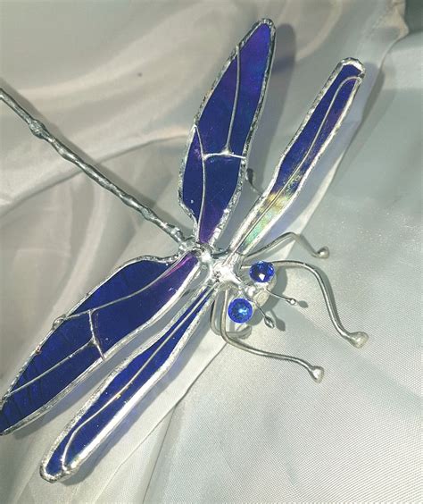Iridescent Cobalt Blue Stained Glass Dragonfly Unique New Etsy