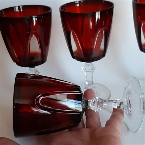 French Glass Dining Gothic Blood Redclear Crystal Goblet Set 4 Arch