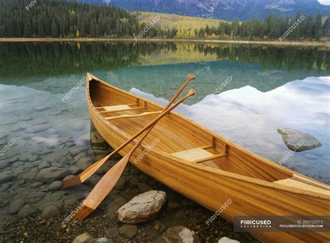 Canoe On Shore Of Patricia Lake Jasper National Park Alberta Canada