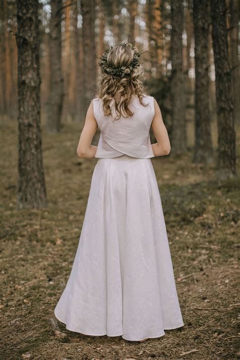Linen High Low Wedding Dress Handcrafted By Cozyblue Linen Wedding