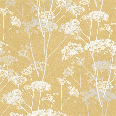 Olivia Floral Metallic Glitter Wallpaper In Mustard I Love Wallpaper