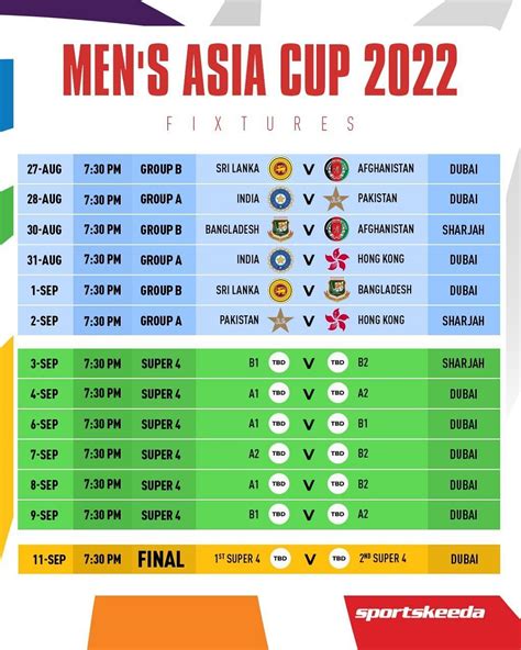 Asia Cup Schedule Time Table Sportskeeda