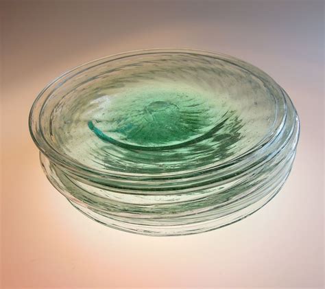 Set Of Six Hand Blown Glass Dishes Desert Plates Cake Plates Swirl From Theuncommonmarket On