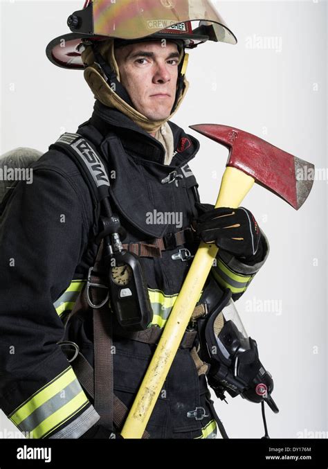Male Firefighter In Structural Firefighting Uniform With Breathing