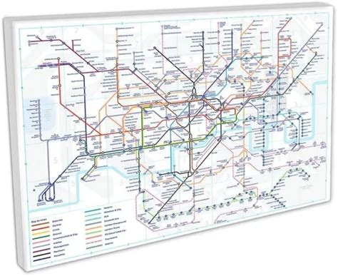 LONDON UNDERGROUND TUBE Map Art With New Elizabeth Line Canvas Wall Art