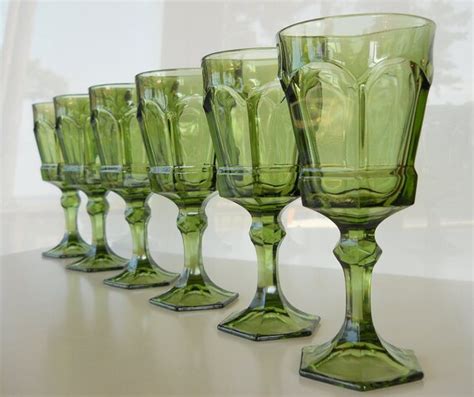 Vintage Green Fostoria Virginia Water Goblets Set Of Six