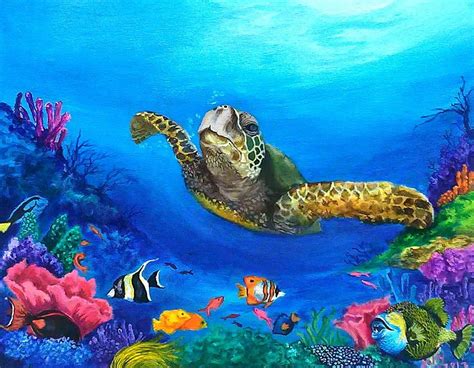 Rainbow Reef In 2020 Underwater Painting Sea Turtle Painting Turtle