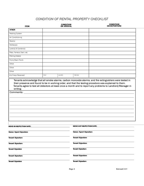 Condition Of Rental Property Checklist Free Download