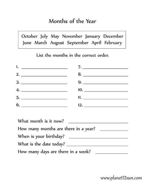 Months Of The Year Printable English Worksheets 2nd Grade Worksheets