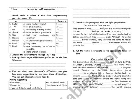 Lesson6 First Form Esl Worksheet By Sameh Chadely