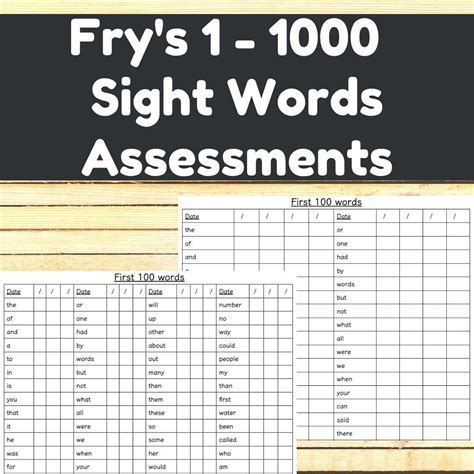 Frys Complete Sight Words Assessment Sheets Words 1 1000