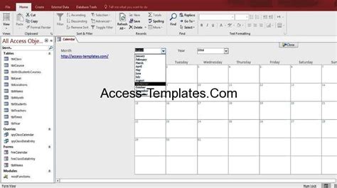 Access Calendar Form Template Database Access Database And Templates