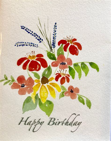 Happy Birthday Watercolor Card Etsy Watercolor Birthday Cards Watercolor Flowers Card