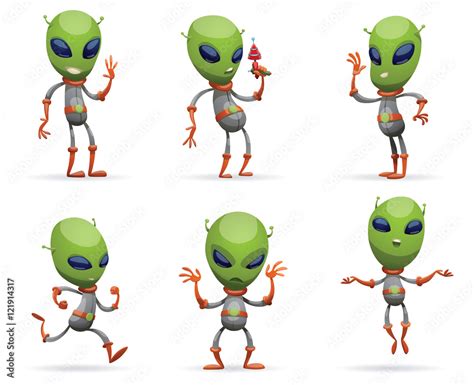 Vettoriale Stock Vector Set Of Cartoon Images Of Funny Green Aliens