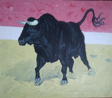 Peinture à Lhuile Tauromachie Taureau Noir Etsy
