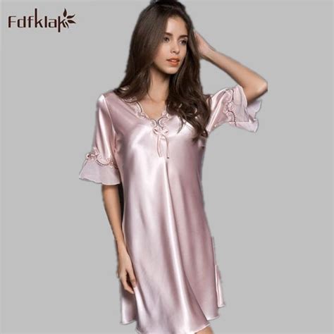 Fdfklak Summer Ladies Sleepwear Nighties Sexy Silk Nightgowns Female